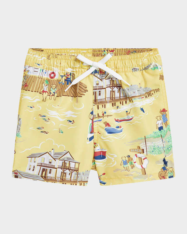 Boy's Polo Bear Printed Swim Shorts, Size 3M-24